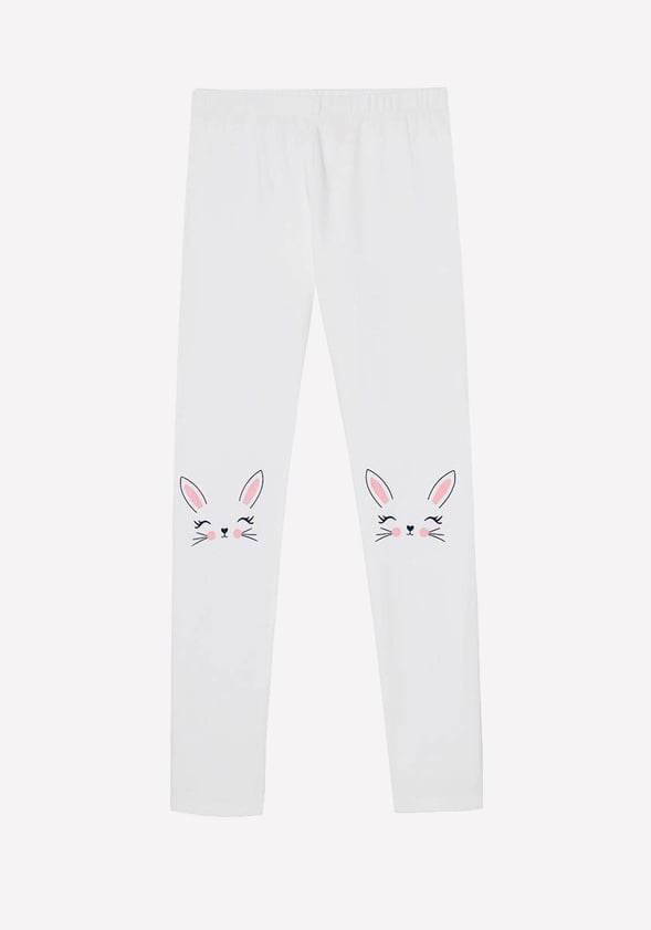 Bunny Knee Graphic Legging White