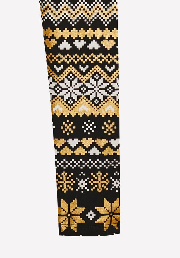 Gold Fair Isle Legging Black And Gold