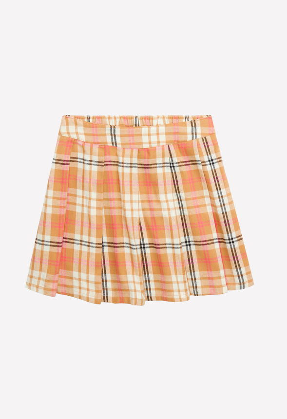 Pleated Plaid Skirt Tan Plaid