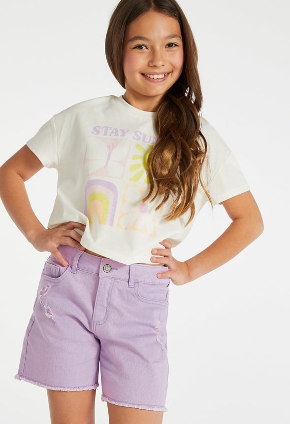 Destructed Denim Shorts Purple