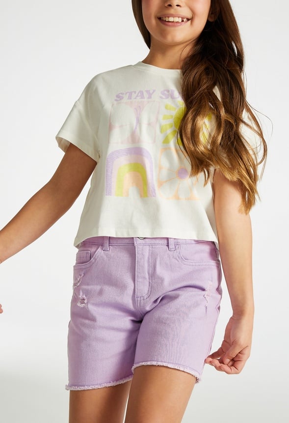 Destructed Denim Shorts Purple