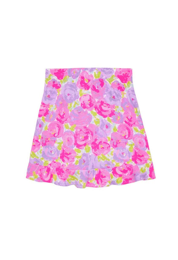 Watercolor Floral Cinched Ruffle Skirt Pink