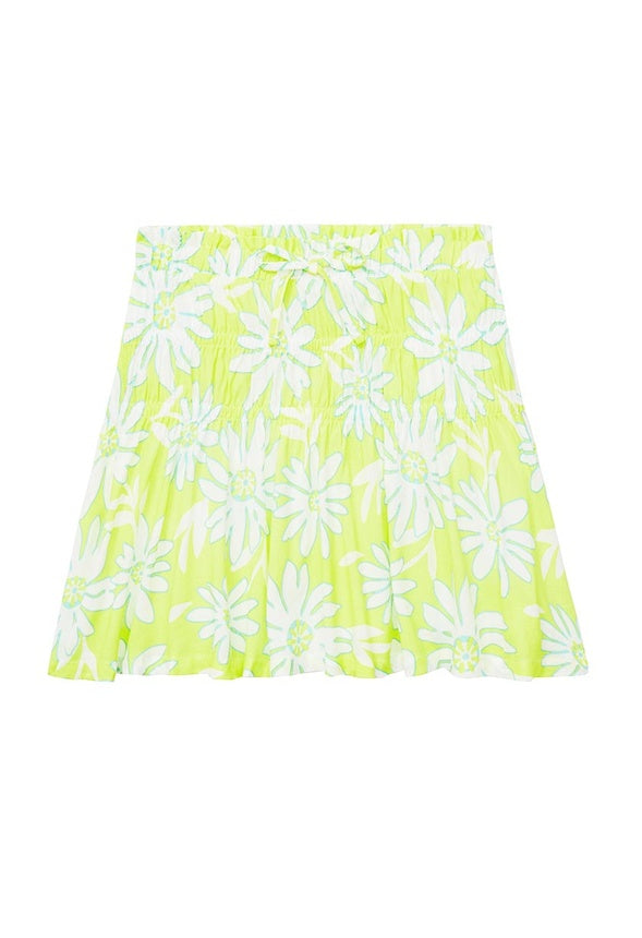 Neon Daisy Tie Waist Skirt Lime Green