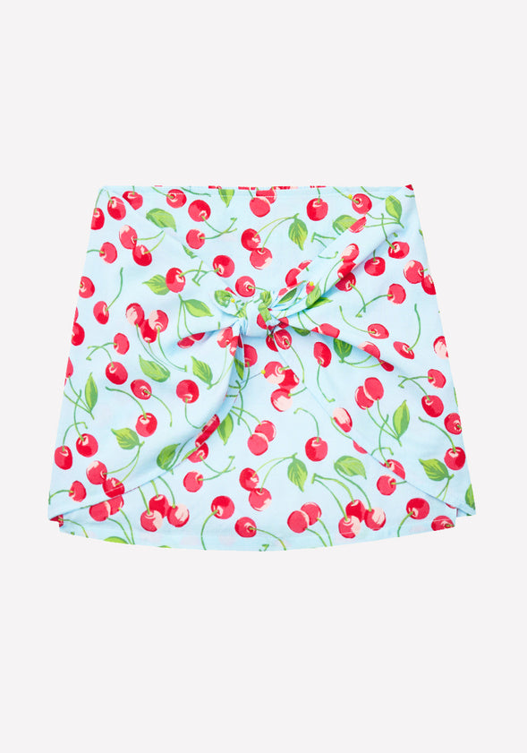 Cherry Tie Front Skirt Blue