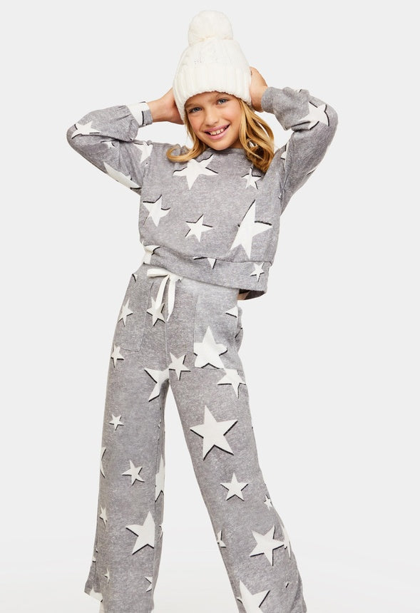 Wide Leg Star Lounge Pants Grey
