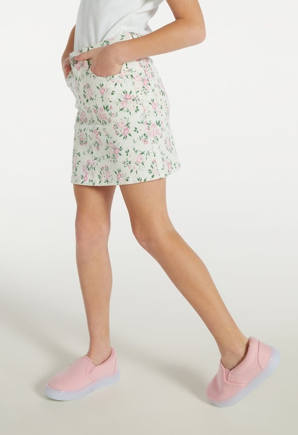 Floral Denim Mini Skirt White