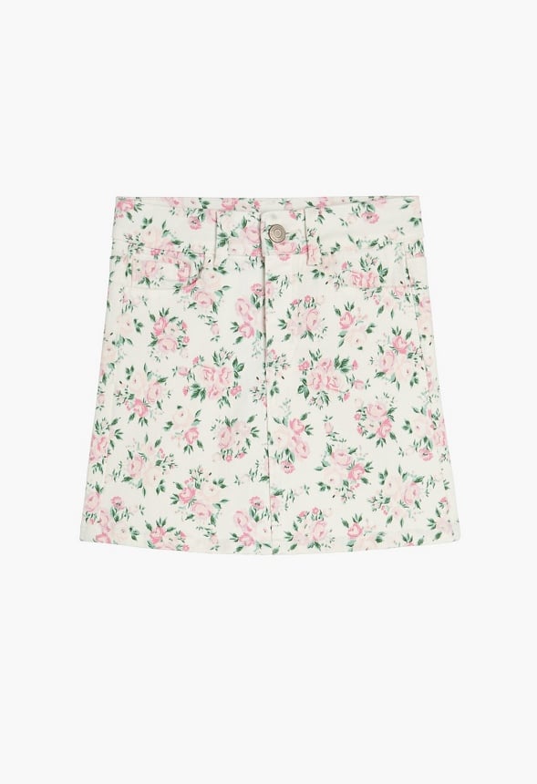 Floral Denim Mini Skirt White