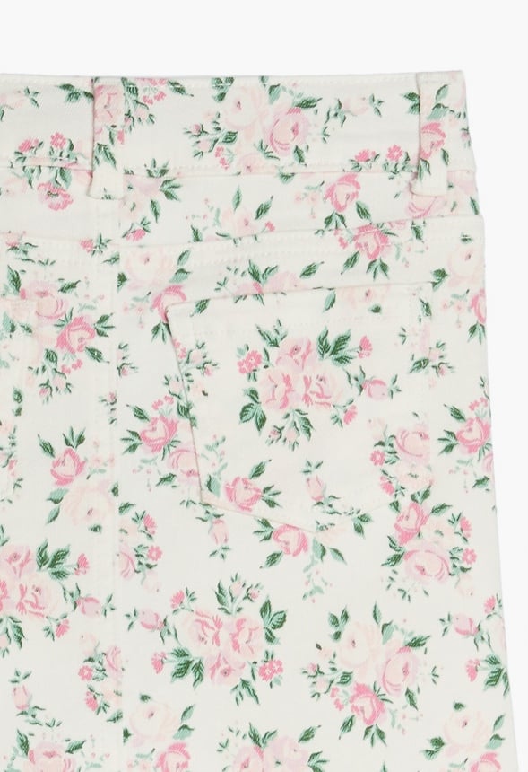 Floral Denim Mini Skirt White