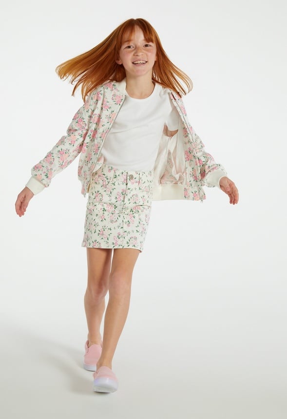 Floral Denim Mini Skirt White