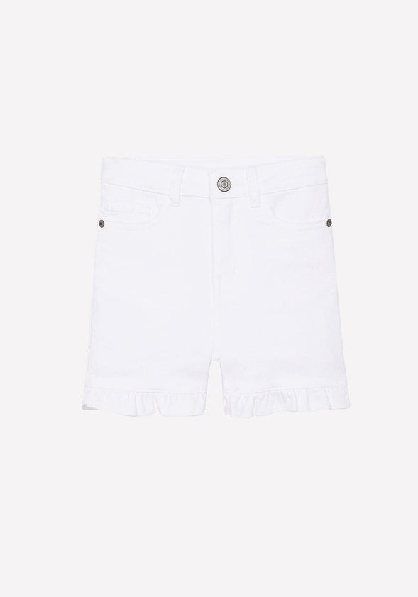 High Rise Ruffle Denim Short White
