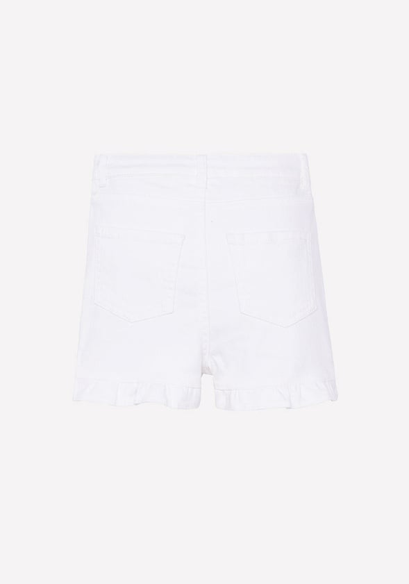 High Rise Ruffle Denim Short White