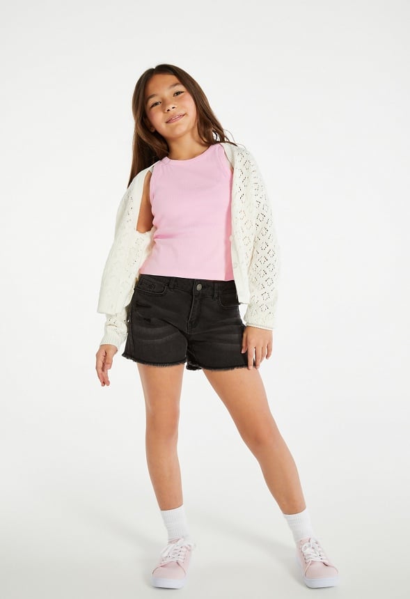 Distressed Denim Short Black