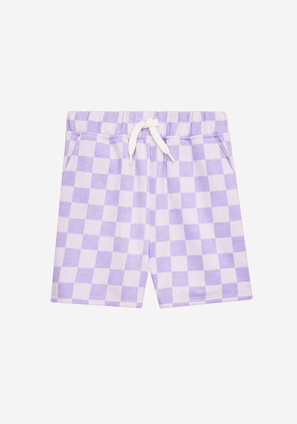Pull On Checker Fleece Shorts Purple