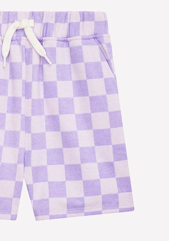 Pull On Checker Fleece Shorts Purple