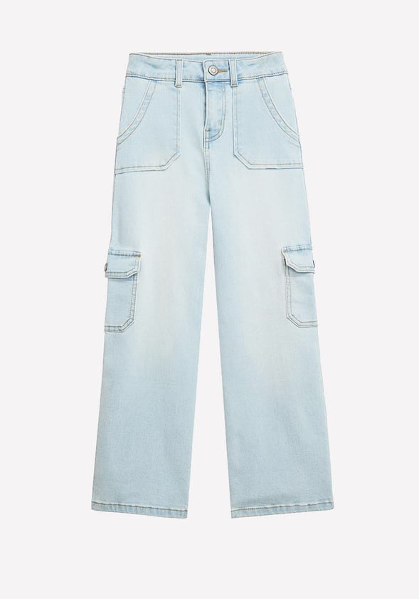 Wide Leg Cargo Denim Blue