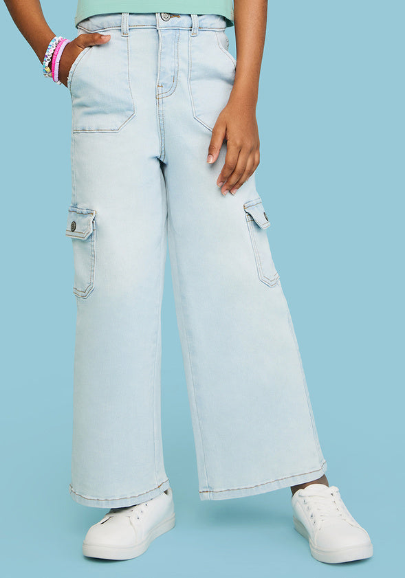 Wide Leg Cargo Denim Blue