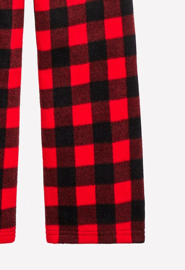 Wide Leg Lounge Pants Red Plaid