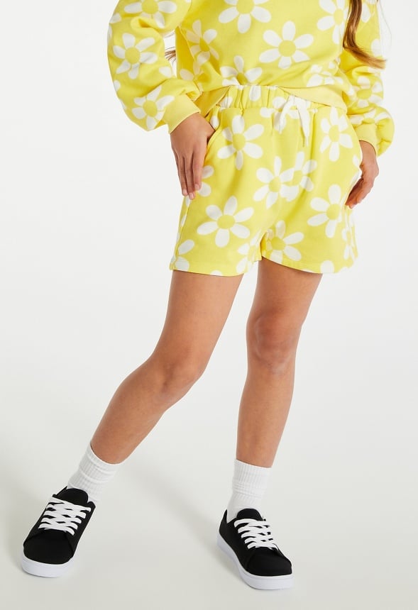 Fleece Pull On Printed Shorts Yellow