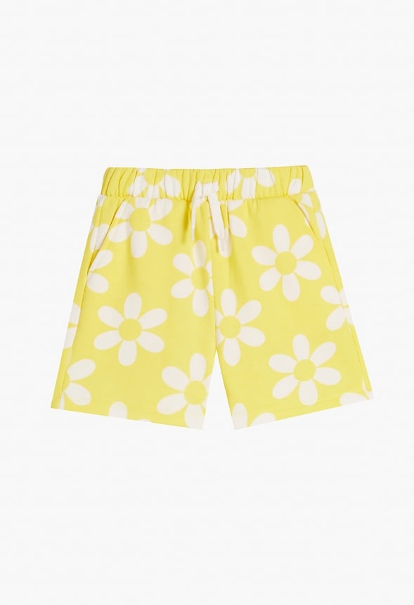 Fleece Pull On Printed Shorts Yellow