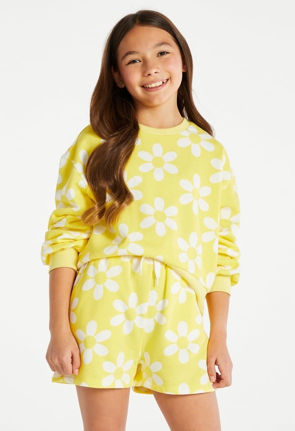 Fleece Pull On Printed Shorts Yellow