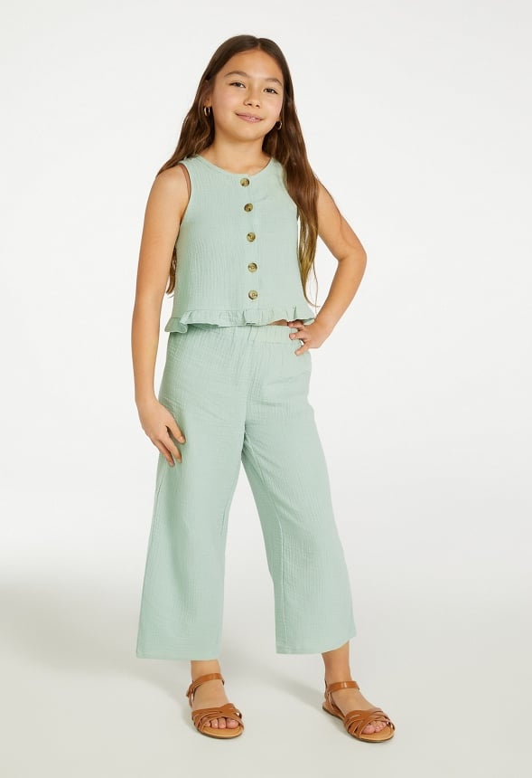 Crinkle Knit Wide Leg Pants Green