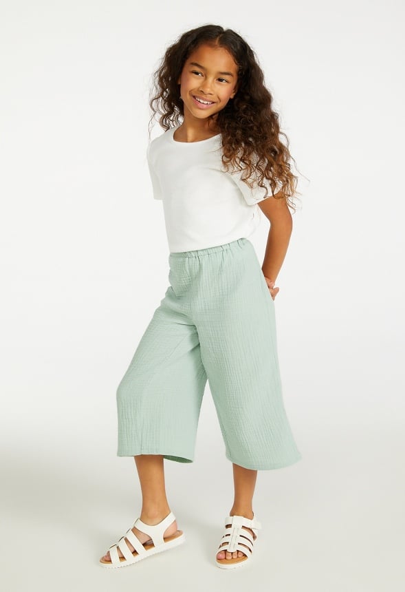 Crinkle Knit Wide Leg Pants Green