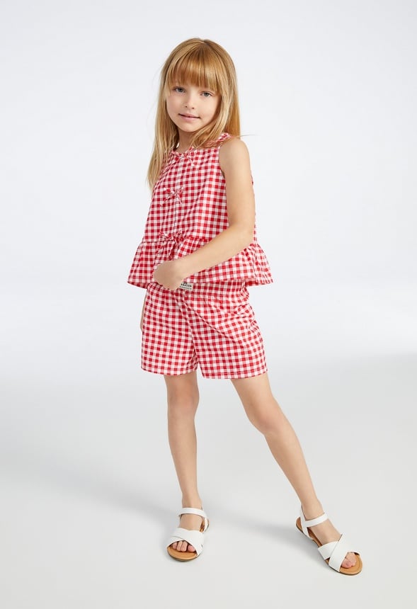 Gingham Pull On Shorts Red Gingham