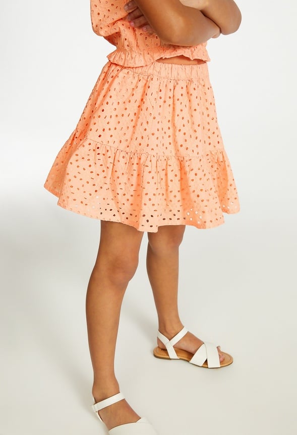 Eyelet Flowy Skirt Coral