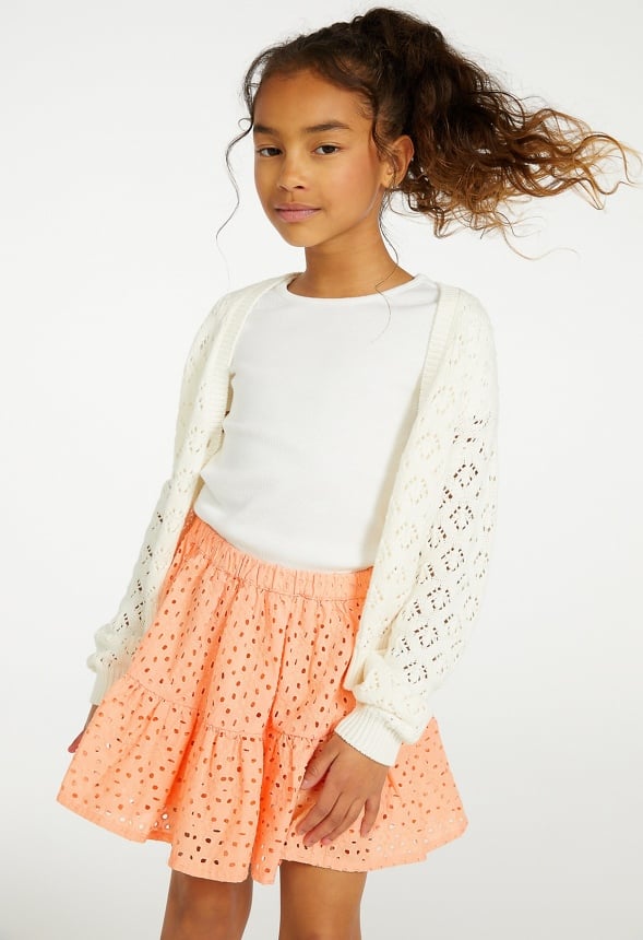 Eyelet Flowy Skirt Coral