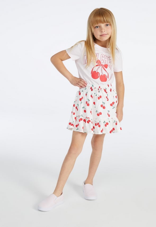 Cherry Flounce Skirt White Cherry
