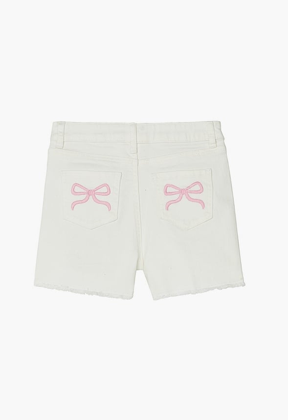 Printed Bow Denim Shorts White
