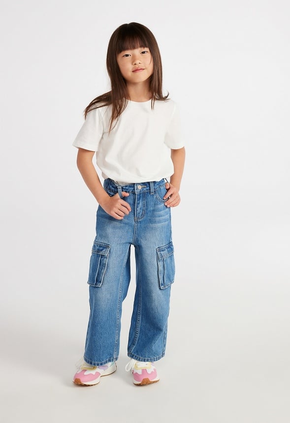 High Rise Wide Leg Cargo Denim Blue