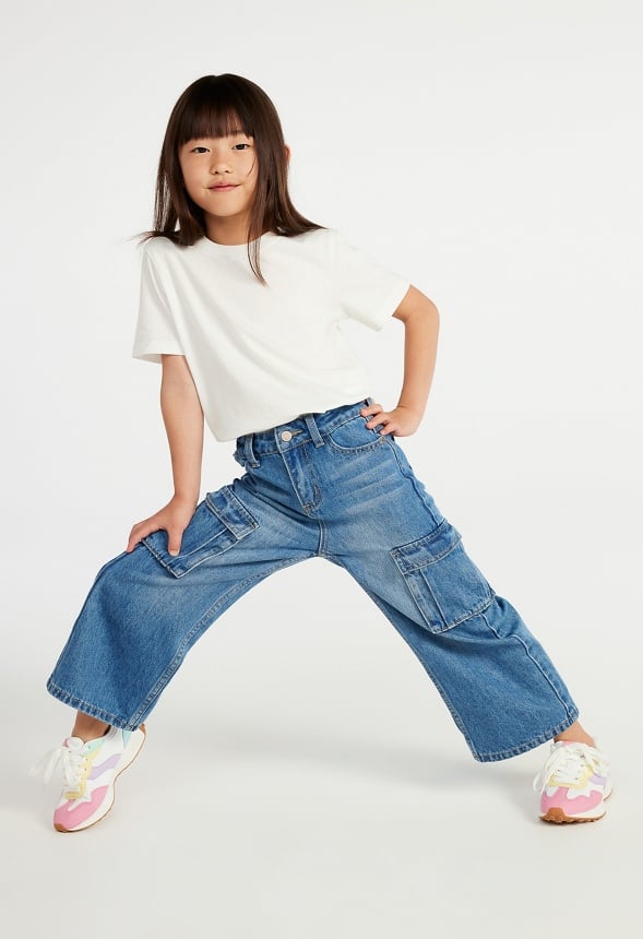 High Rise Wide Leg Cargo Denim Blue