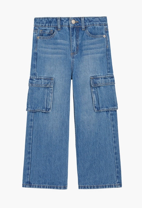 High Rise Wide Leg Cargo Denim Blue