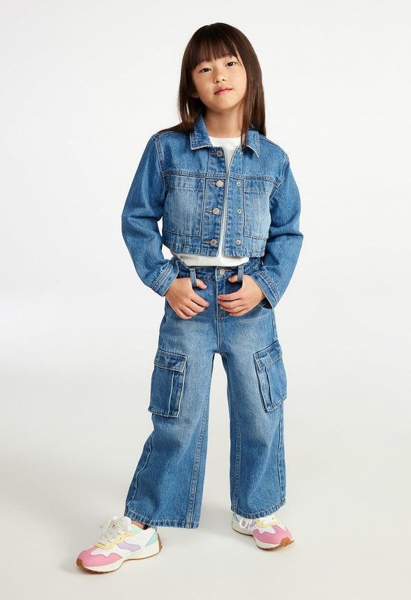 High Rise Wide Leg Cargo Denim Blue