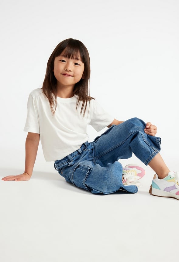 High Rise Wide Leg Cargo Denim Blue