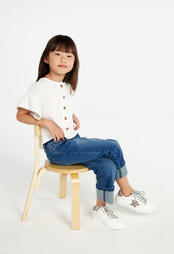 Mid Rise Cuffed Straight Fit Denim Blue