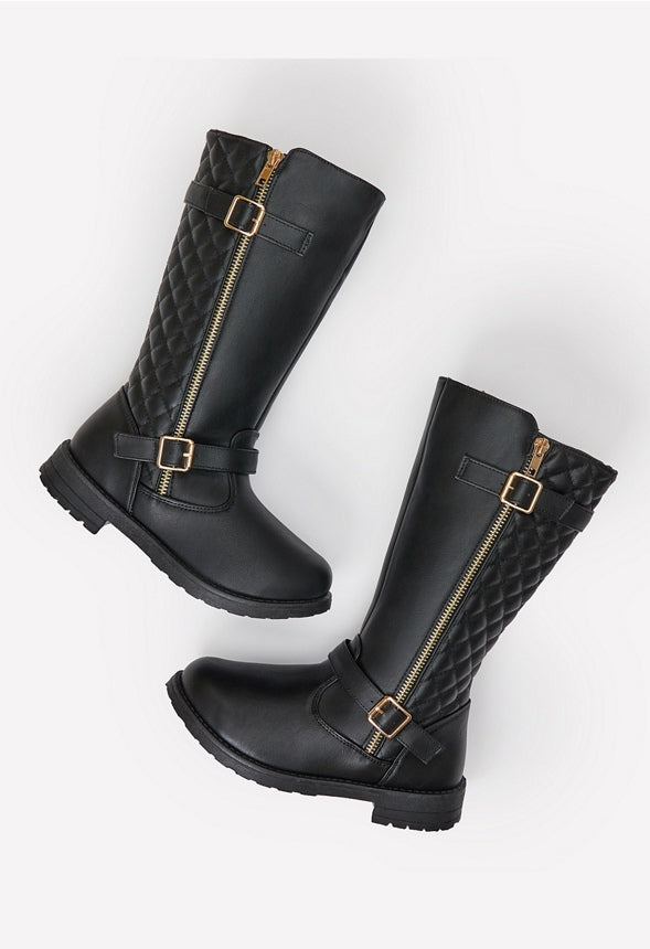Quilted Tall Moto Boot Black