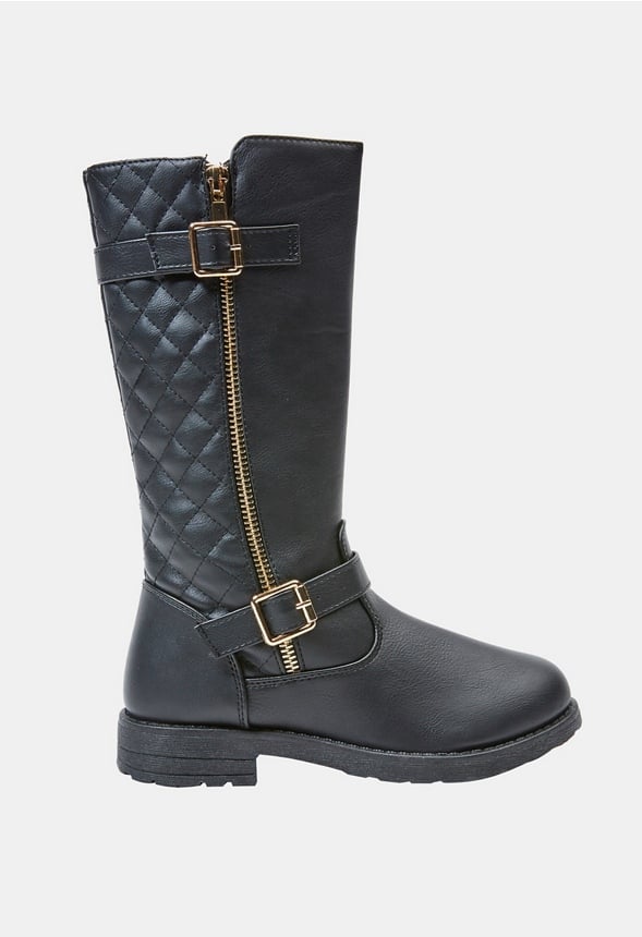 Quilted Tall Moto Boot Black