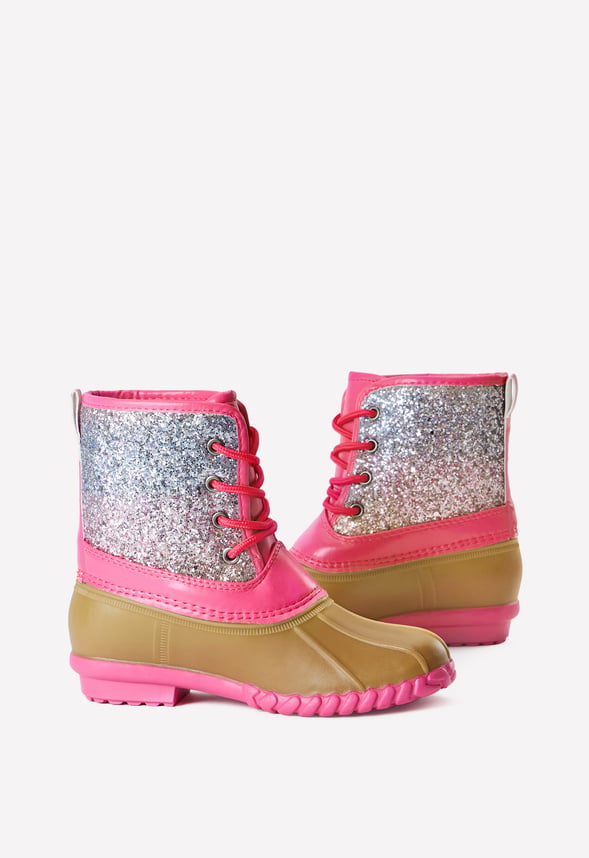Ombre Glitter Lace Up Duck Boot Pink Ombre