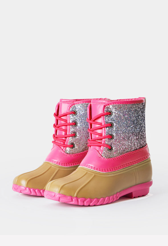 Ombre Glitter Lace Up Duck Boot Pink Ombre