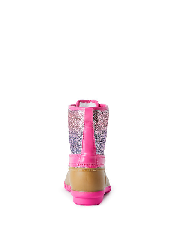 Ombre Glitter Lace Up Duck Boot Pink Ombre