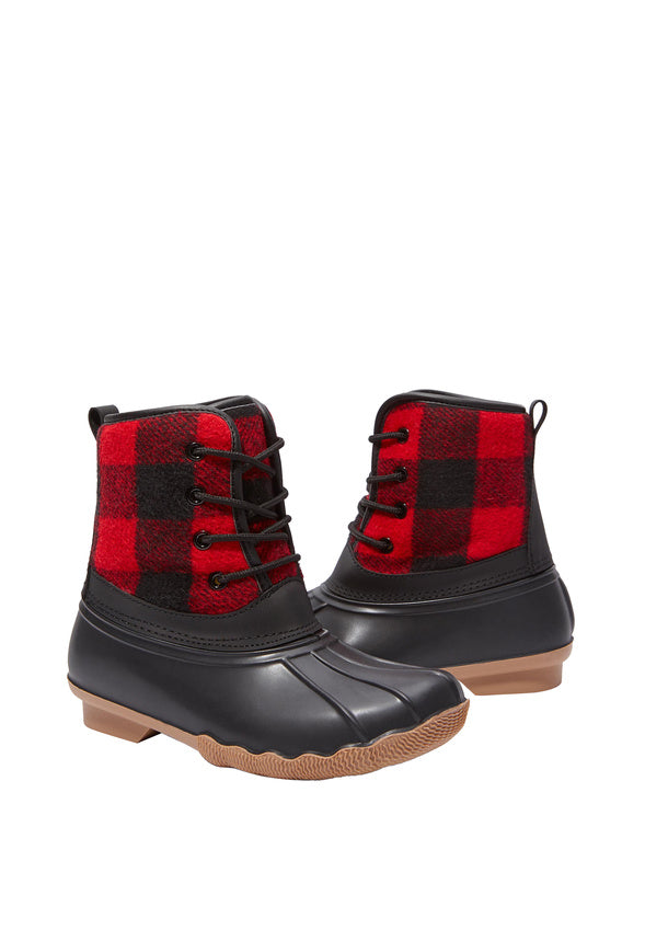 Buffalo Plaid Lace Up Duck Boot Black
