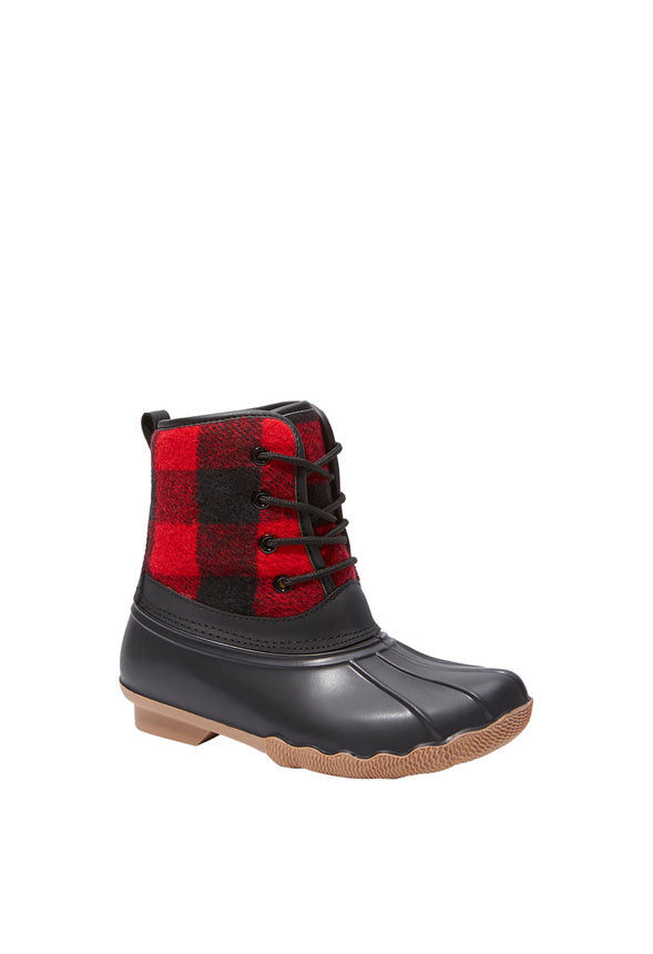 Buffalo Plaid Lace Up Duck Boot Black