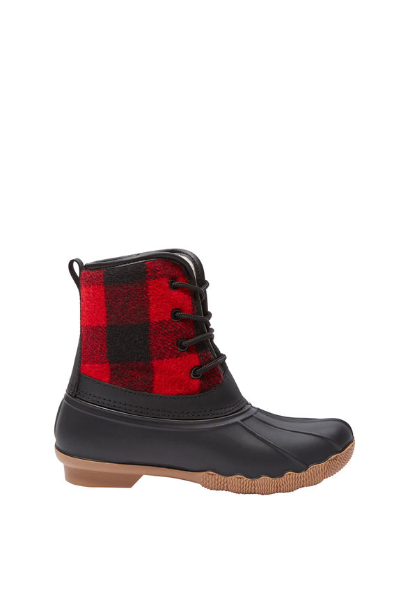 Buffalo Plaid Lace Up Duck Boot Black