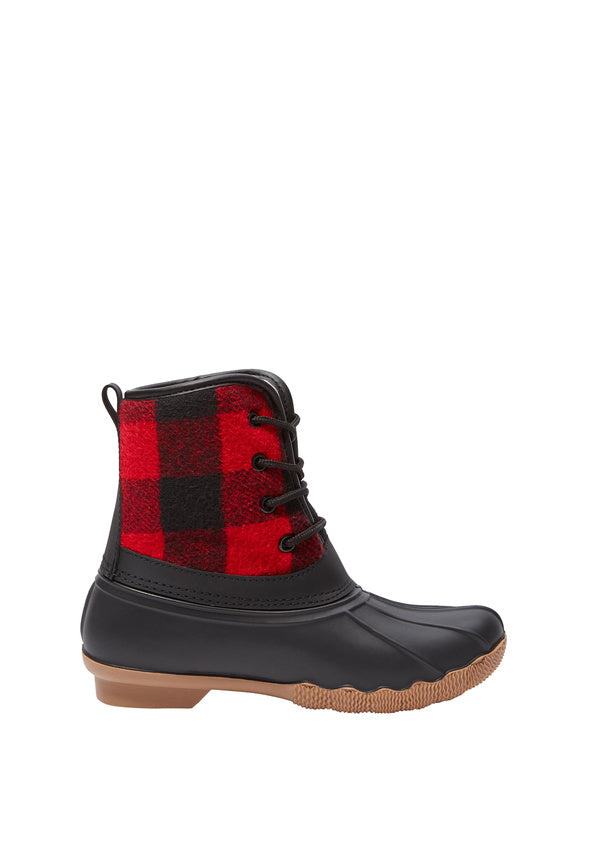Buffalo Plaid Lace Up Duck Boot Black