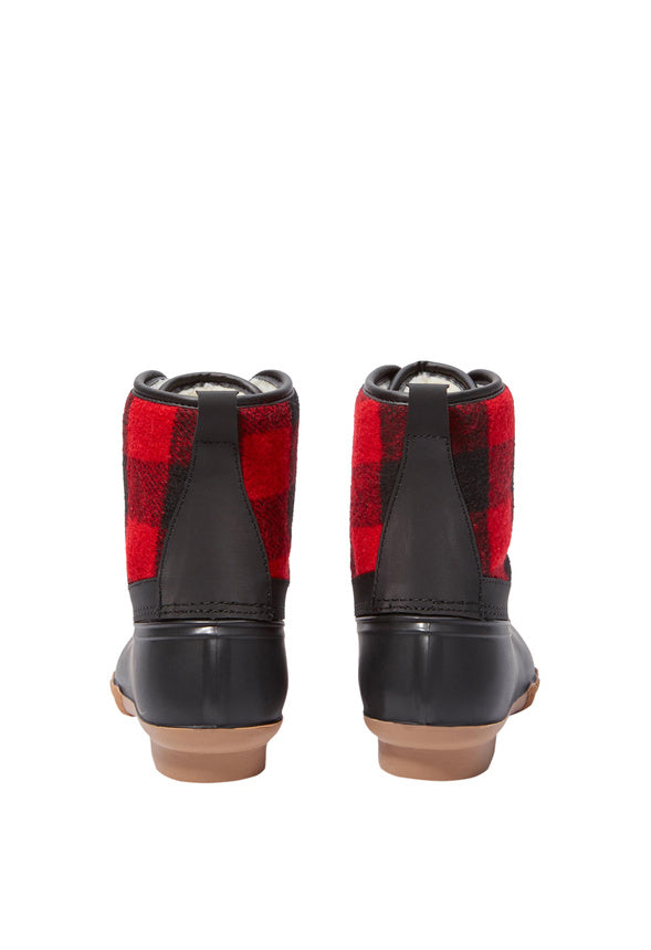 Buffalo Plaid Lace Up Duck Boot Black