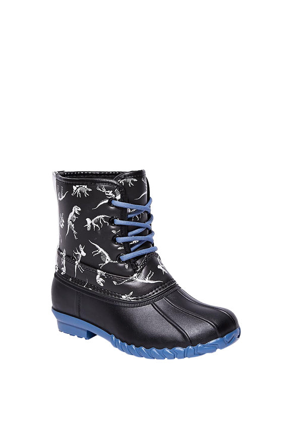 Dino Skeleton Lace Up Duck Boot Black Print
