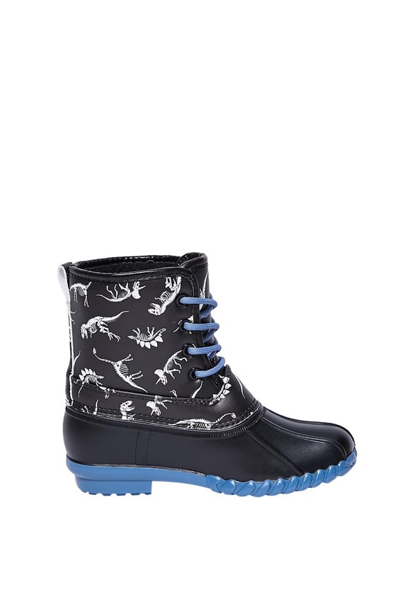 Dino Skeleton Lace Up Duck Boot Black Print