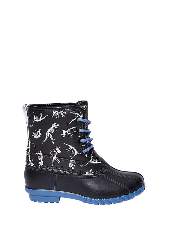 Dino Skeleton Lace Up Duck Boot Black Print